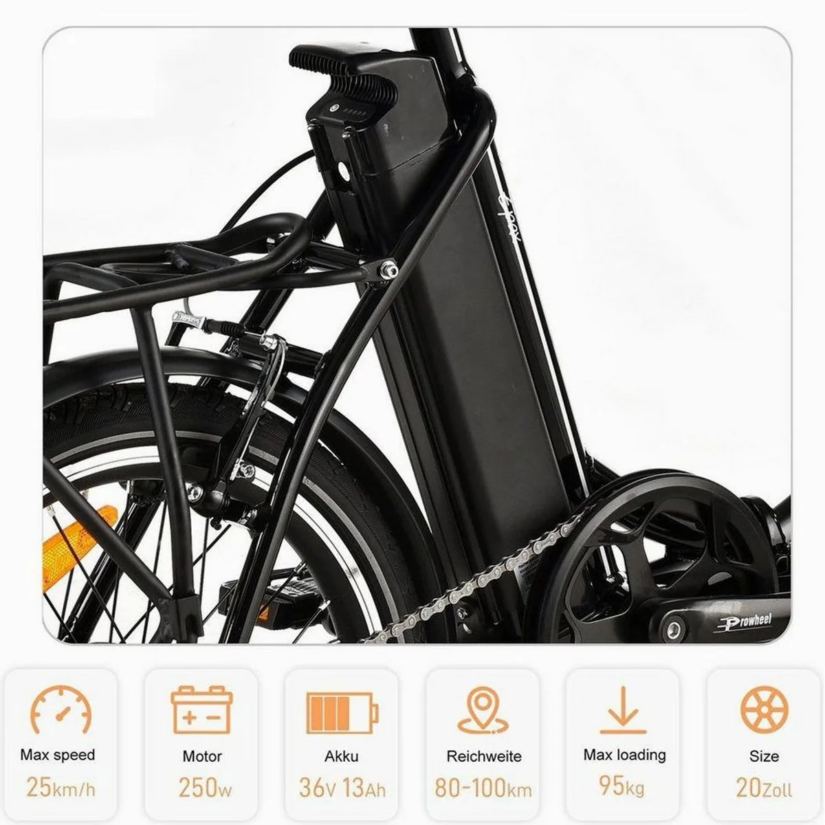 VECOCRAFT E-Pax Klapprad, 20 Zoll, 250 W Motor, 7-Gang Shimano, 468 Wh Akku 3