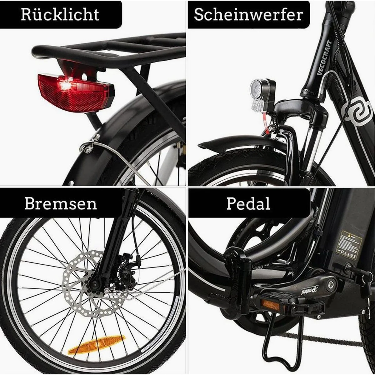 VECOCRAFT E-Pax Klapprad, 20 Zoll, 250 W Motor, 7-Gang Shimano, 468 Wh Akku 5
