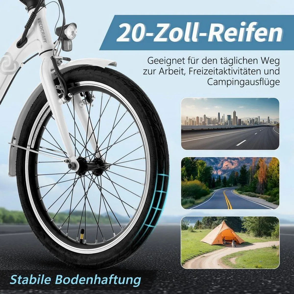 VECOCRAFT E-Bike Faltrad, kraftvoller Heckmotor, abnehmbarer Akku, faltbar — max. 80 km Reichweite 3