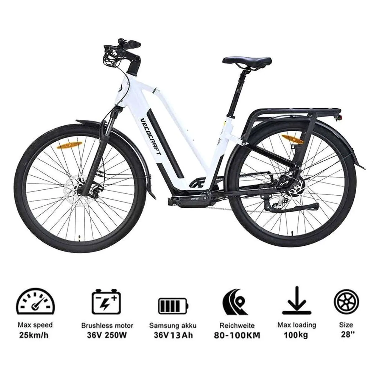 VECOCRAFT GAEA E-Bike, 250W Heckmotor, 8-Gang Shimano, 80-100 km Reichweite 5