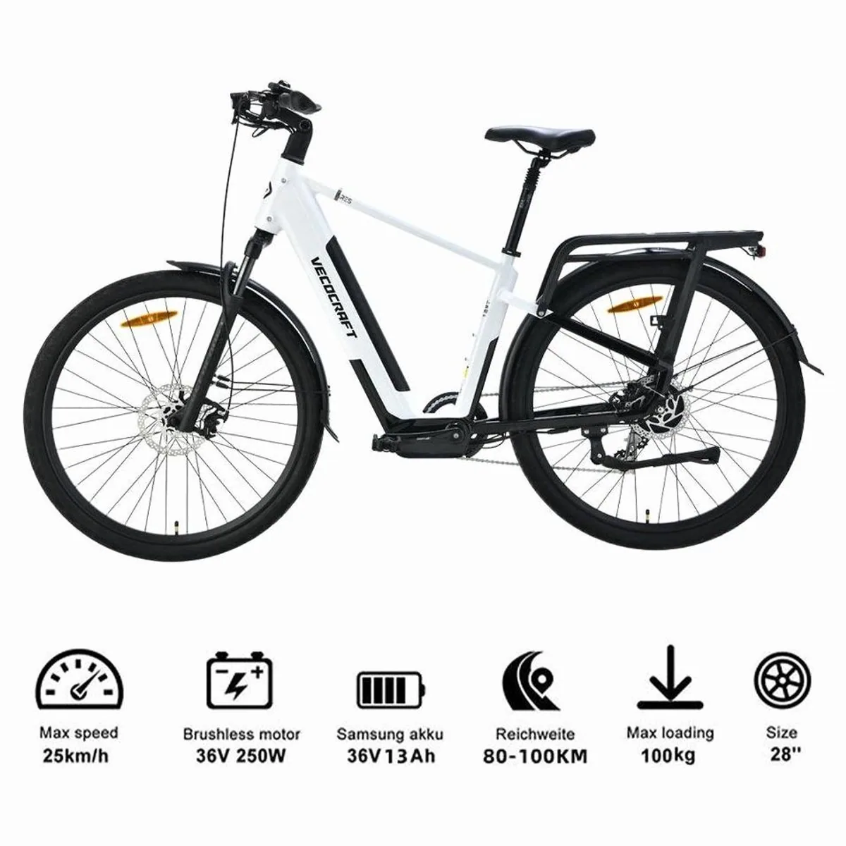 VECOCRAFT ARES E-Bike, 250W Heckmotor, 8-Gang Shimano, 80-100 km Reichweite 5