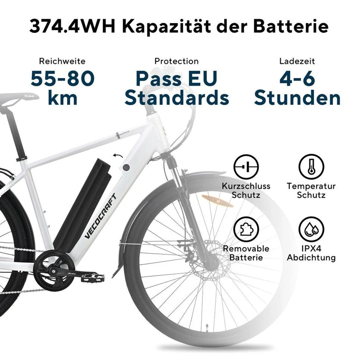 VECOCRAFT E-Bike Thaumas, 28 Zoll, 7-Gang Shimano, Heckmotor, 375 Wh 3