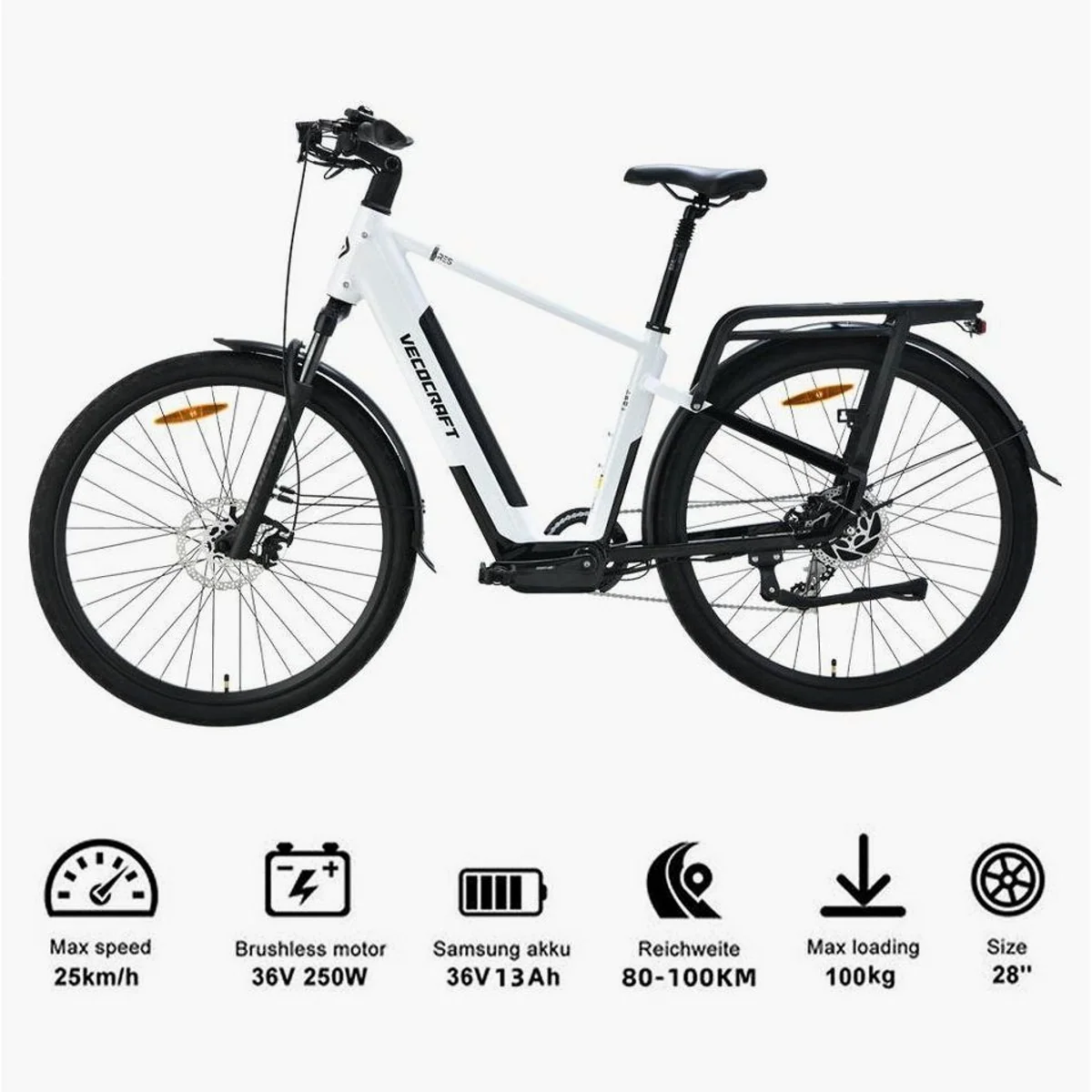 VECOCRAFT ARES E-Bike, 250 W Heckmotor, 8-Gang Shimano, 468 Wh Akku 5