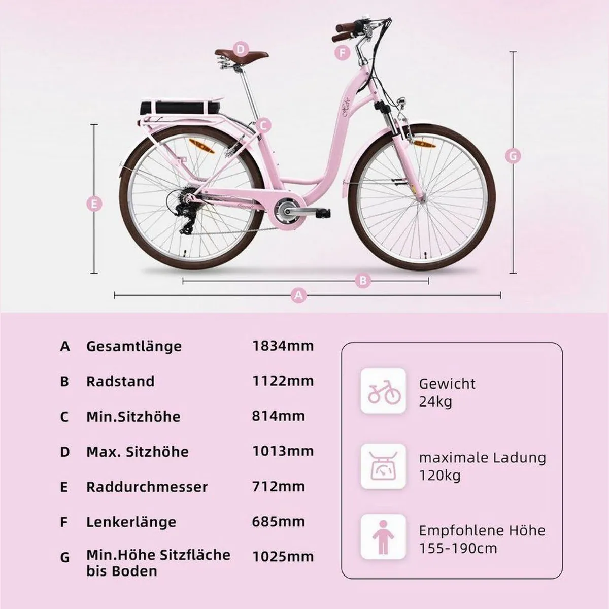 VECOCRAFT HEBE E-Bike Cityrad, 7-Gang Shimano, komfortabler Tiefeinsteiger 5