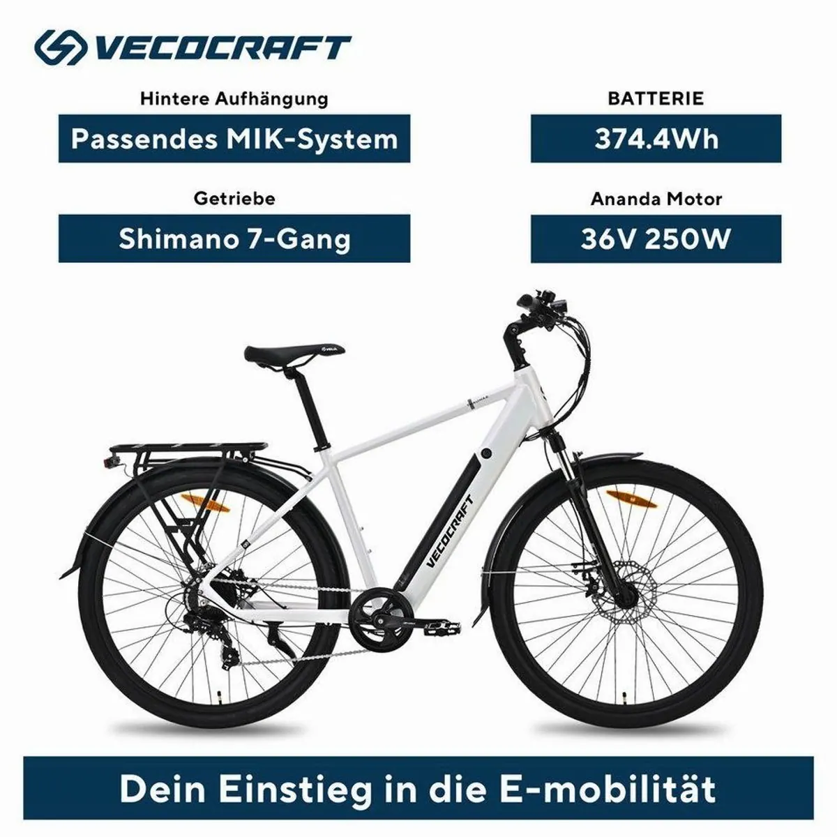VecoCraft Thaumas E-Bike, 28 Zoll, 7-Gang Shimano, 375 Wh Akku 4