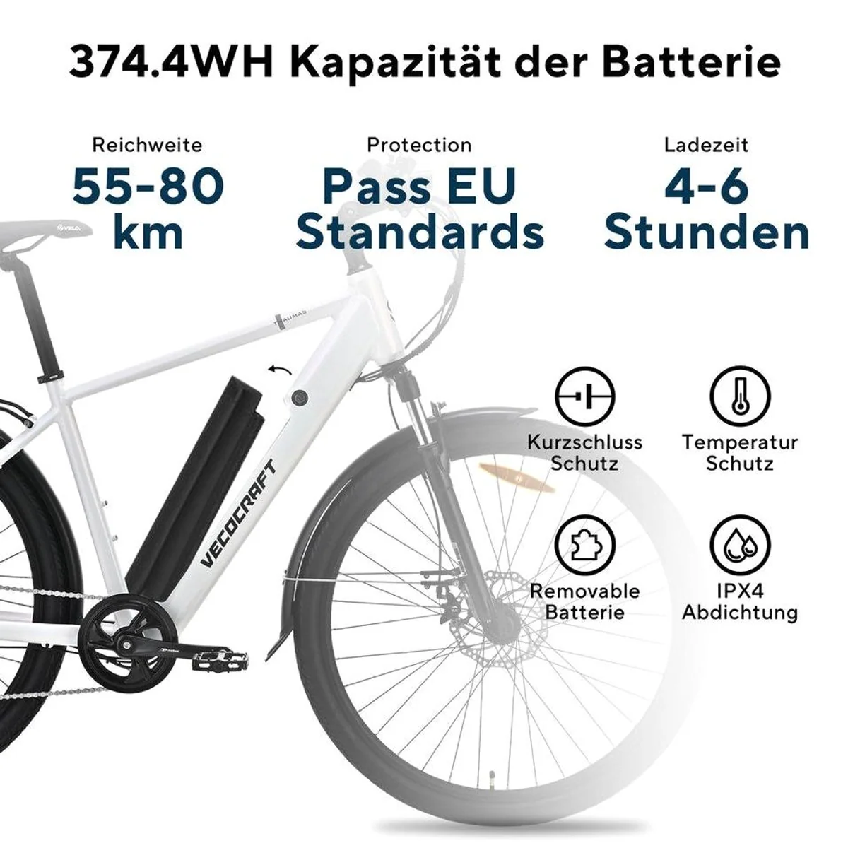 VecoCraft Thaumas E-Bike, 28 Zoll, 7-Gang Shimano, 375 Wh Akku 5