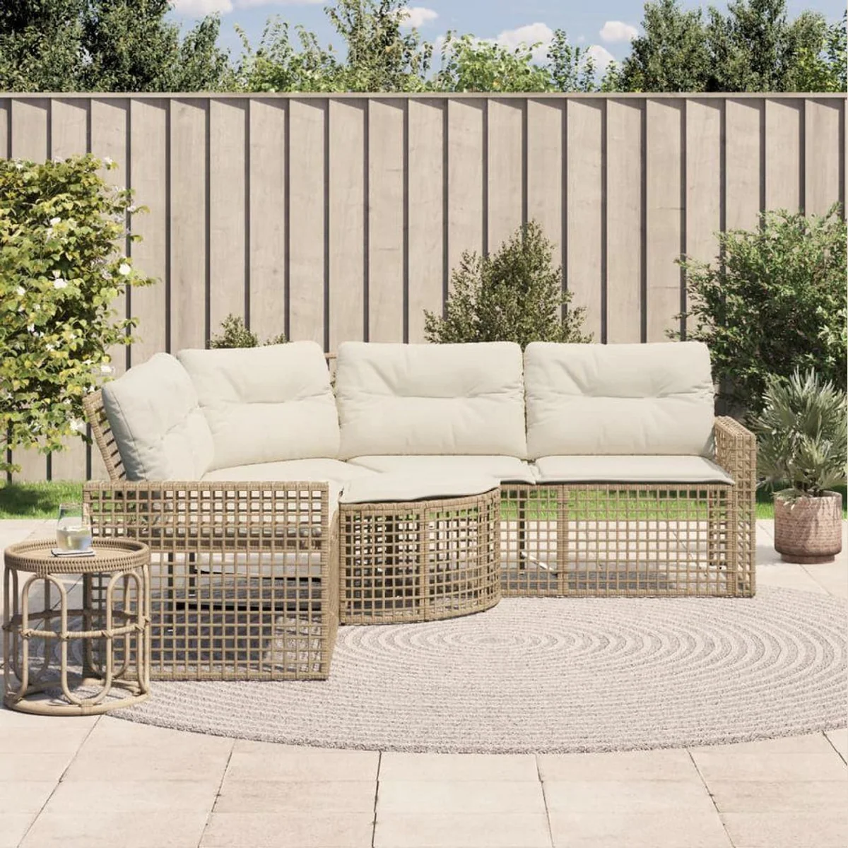 vidaXL Loungesofa L-Form, bequem mit Kissen und Fußhocker — witterungsbeständig, stabil, pflegeleicht 2