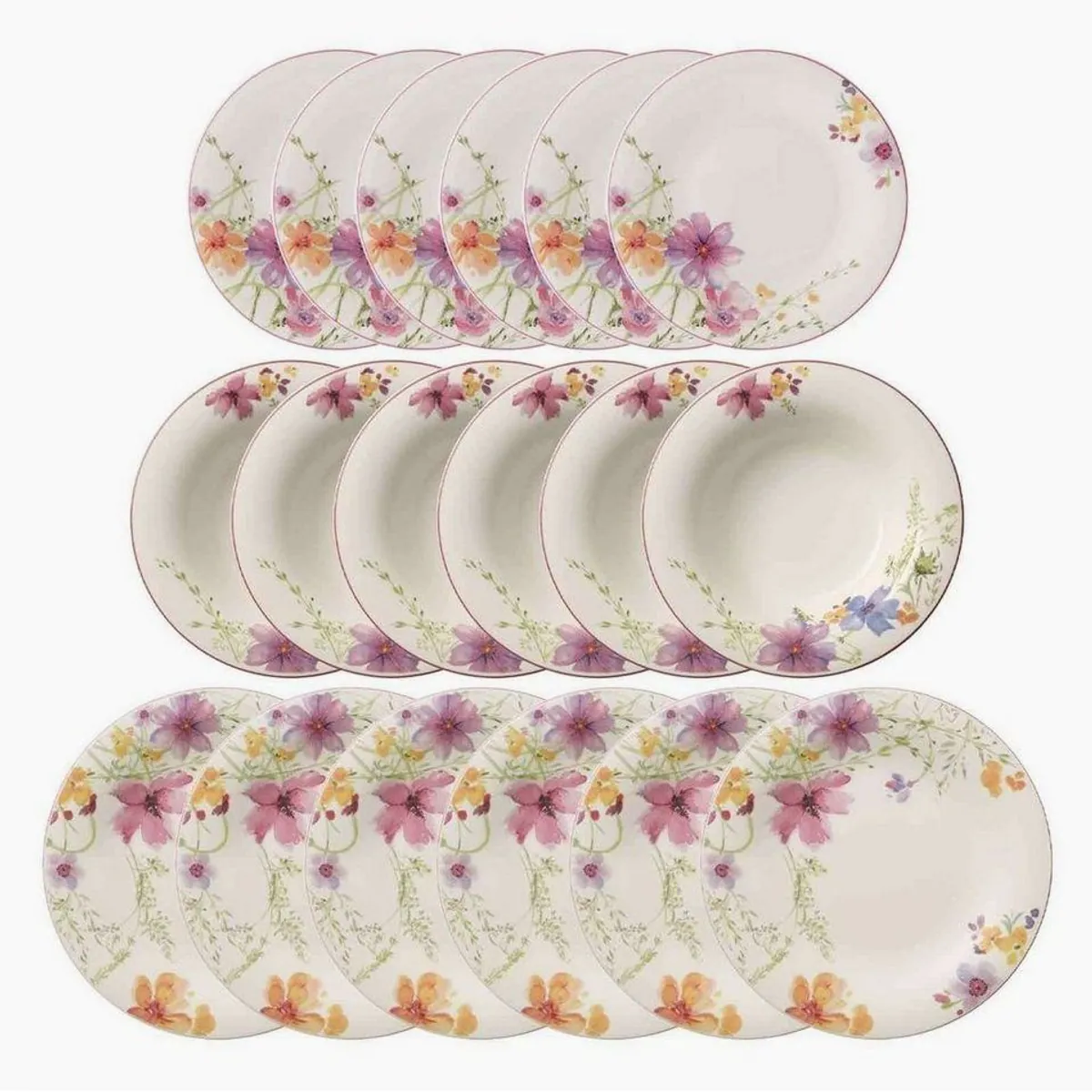 Villeroy & Boch Mariefleur Basic Teller-Set, 18-teilig, elegantes Blumendekor
