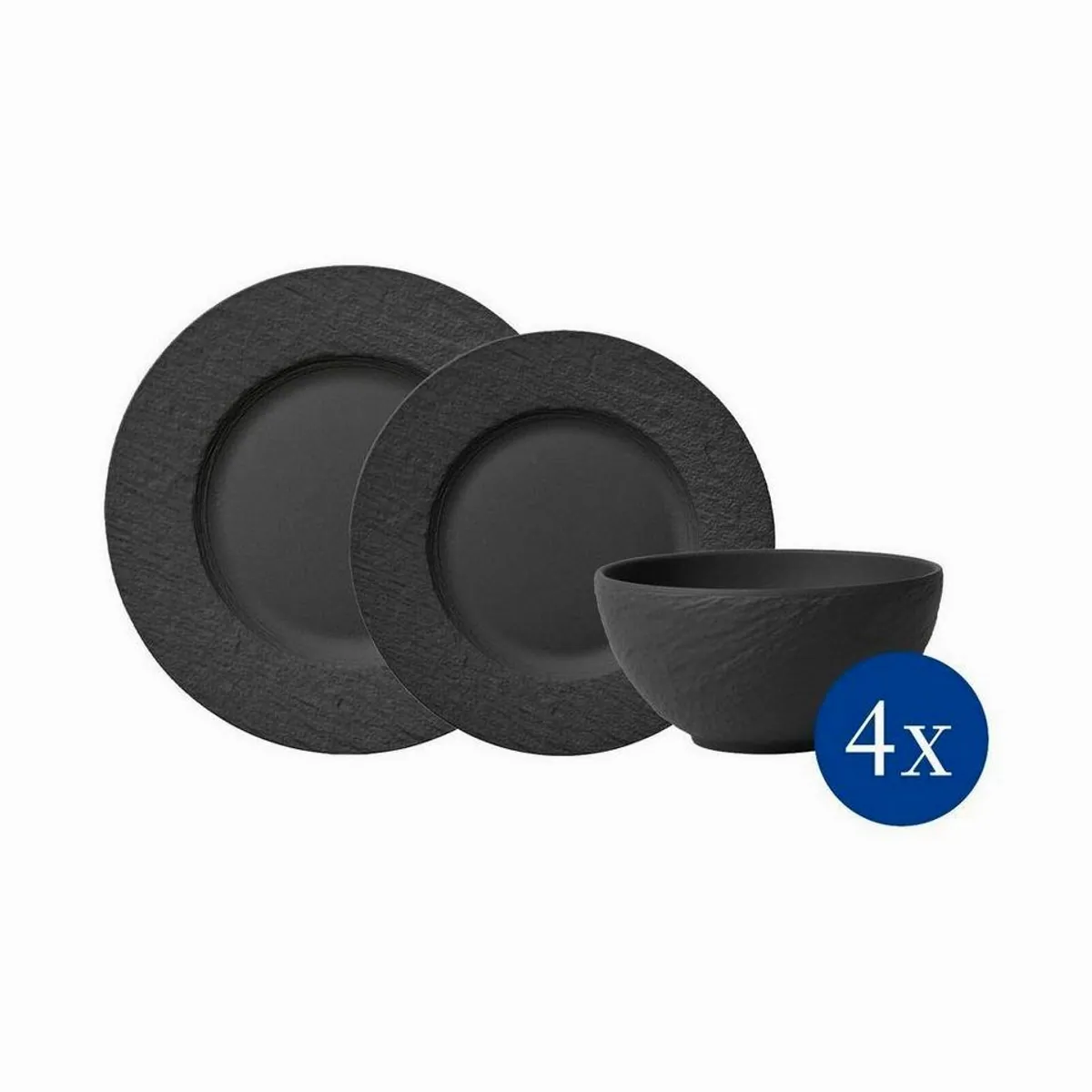 Villeroy & Boch Manufacture Rock Teller-Set, 12-tlg, für 4 Personen, hochwertiges Porzellan