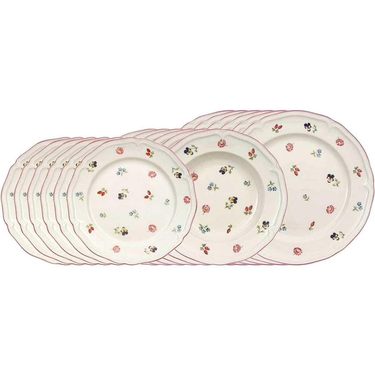 Villeroy & Boch Petite Fleur Teller-Set, 18-teilig, für 6 Personen — feines Porzellan, spülmaschinenfest, mikrowellensicher