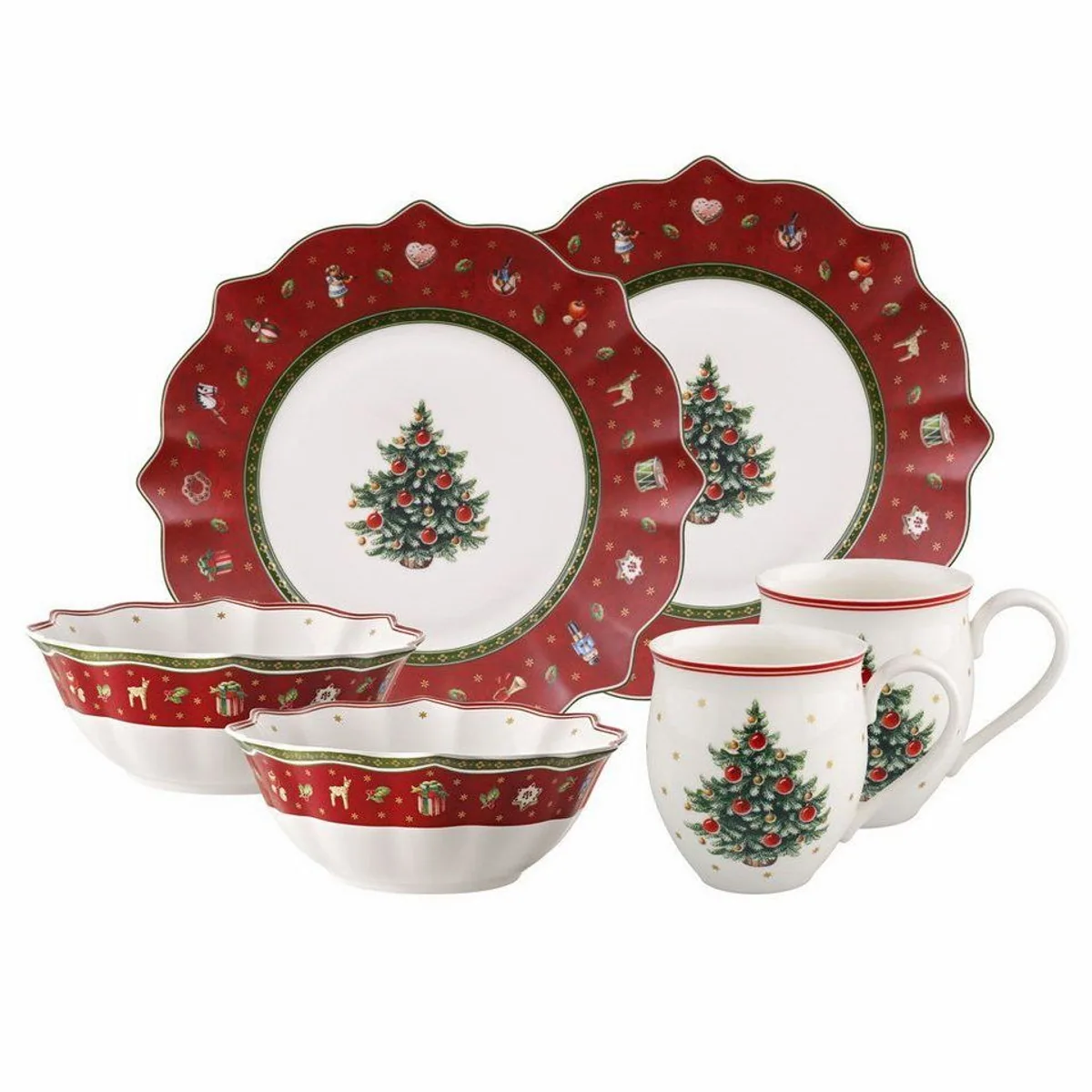 Villeroy & Boch Toy's Delight Frühstücksset, 6-teilig für 2 Personen — nostalgisches Design, mikrowellensicher, hochwertiges Porzellan