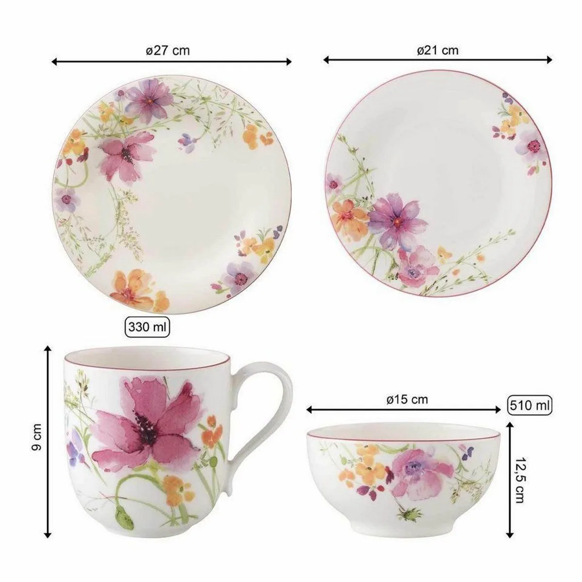 Villeroy & Boch Mariefleur Basic Kombi-Set, 8-teilig, für 2 Personen, aus Porzellan 2