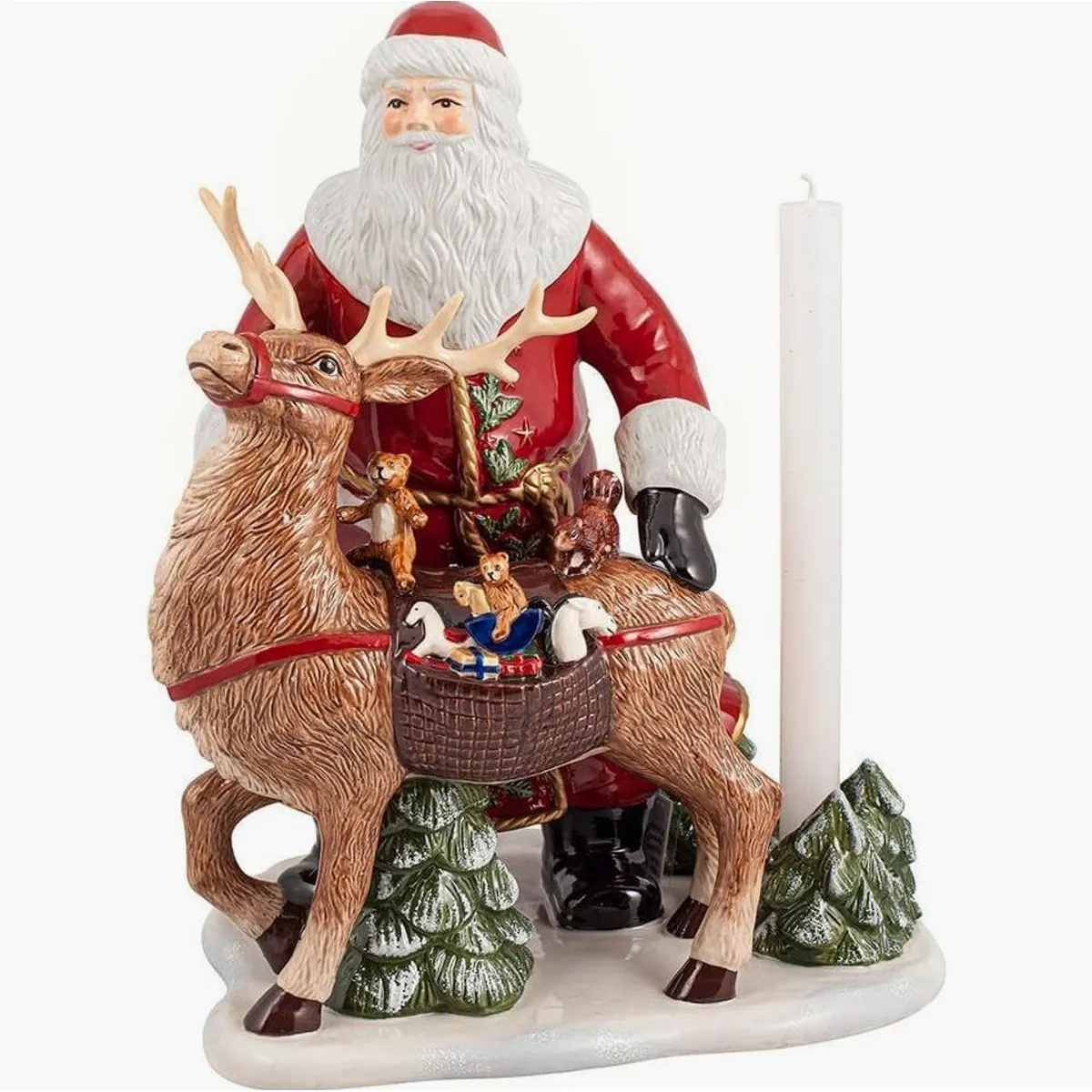 Villeroy & Boch Weihnachtsfigur Santa mit Hirsch, dekorativ, kerzenhaltend, nostalgisch