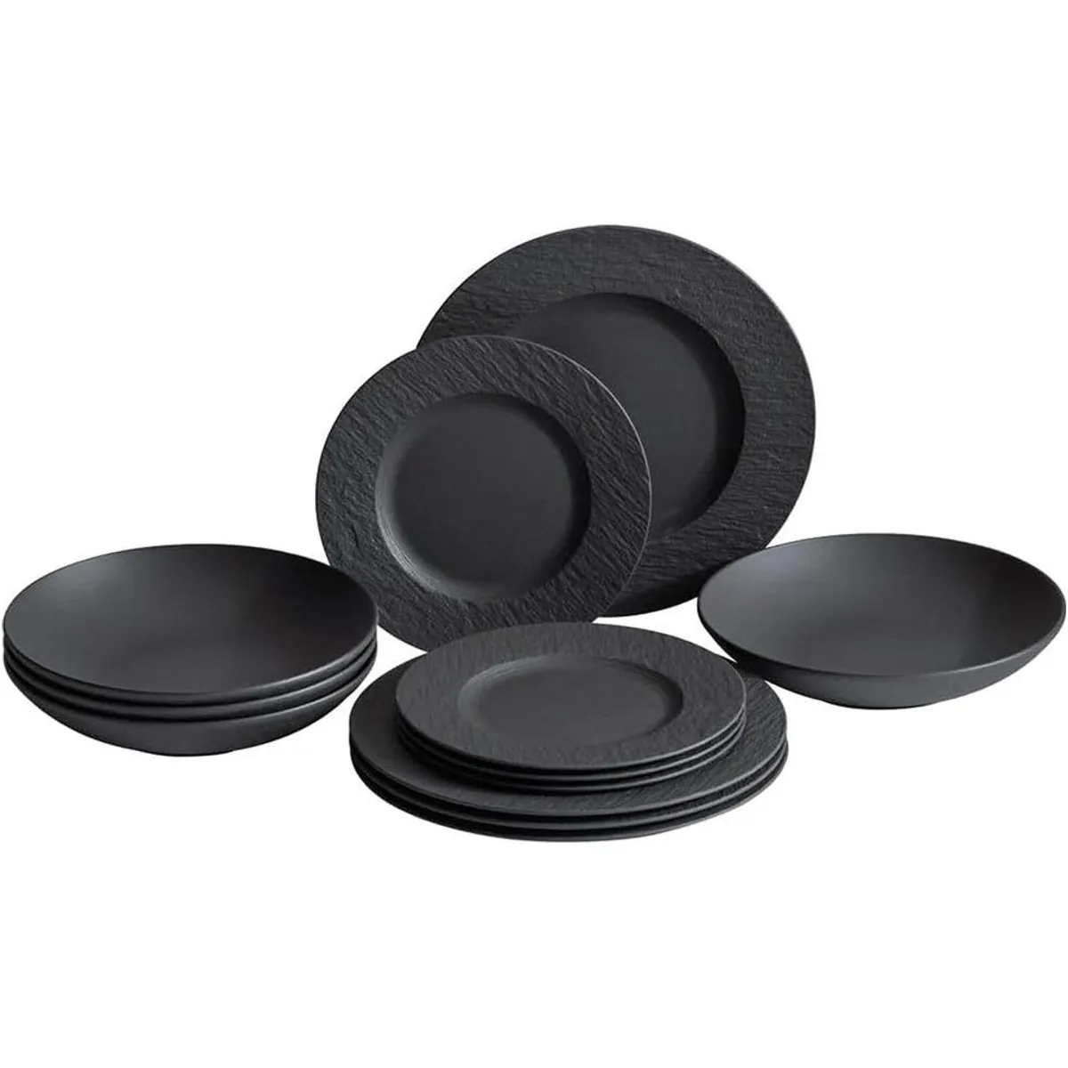 Villeroy & Boch Manufacture Rock Tafelservice, 12-teilig, für 4 Personen, hochwertiges Porzellan