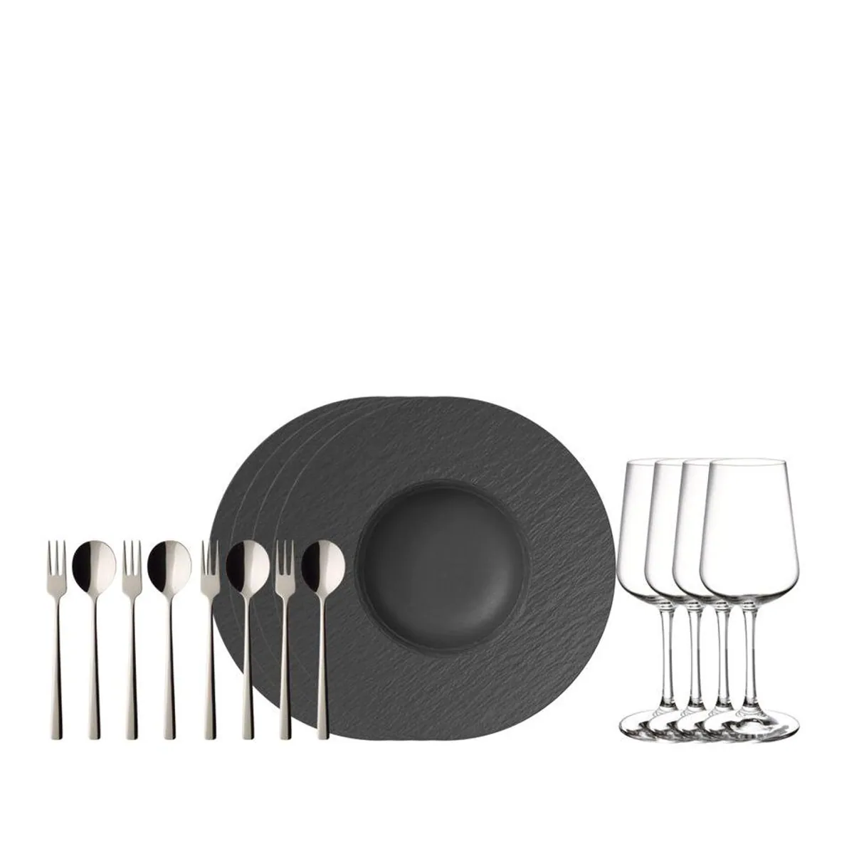 Villeroy & Boch Manufacture Rock Pasta-Set, 16-teilig, rustikales Design, spülmaschinenfest