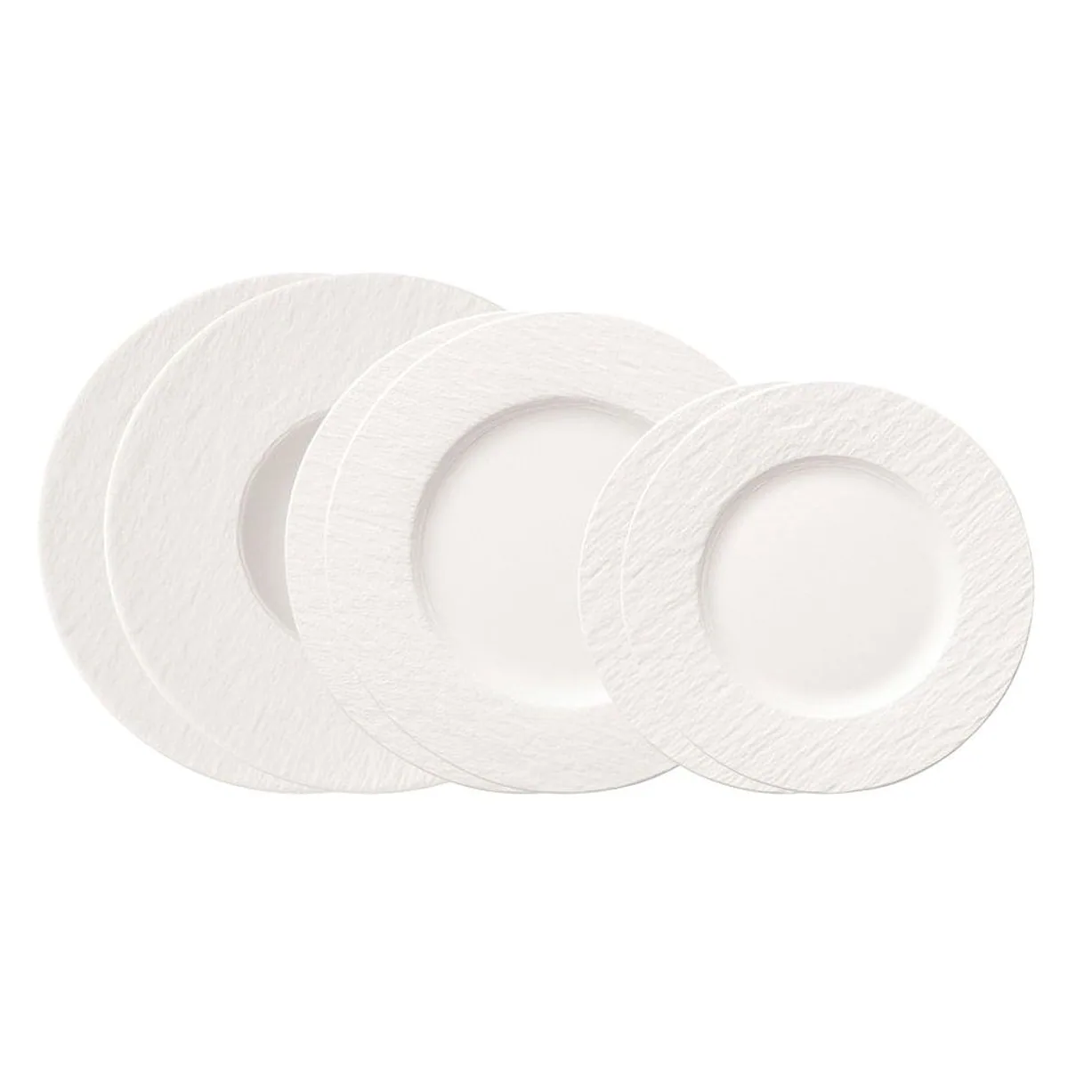 Villeroy & Boch Manufacture Rock blanc Teller-Set, 6-teilig, für 2 Personen — Premium Porzellan, mikrowellen- und spülmaschinenfest