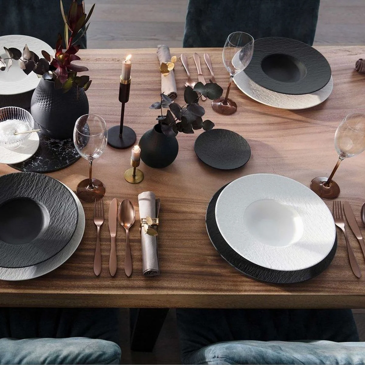 Villeroy & Boch Manufacture Rock blanc Teller-Set, 6-teilig, für 2 Personen — Premium Porzellan, mikrowellen- und spülmaschinenfest 5