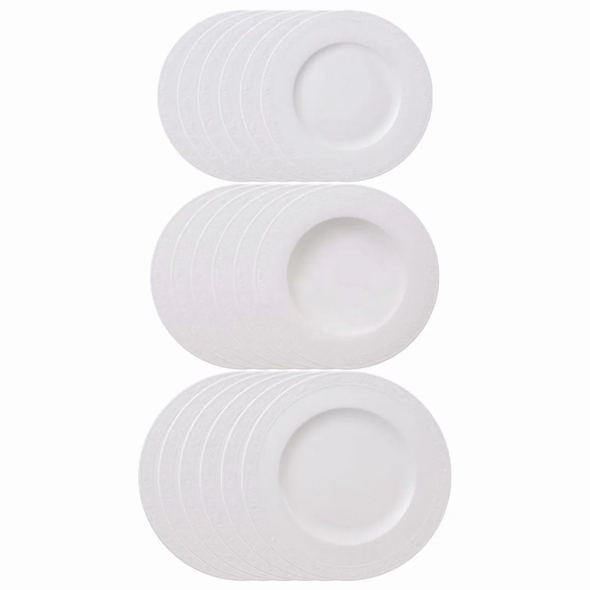 Villeroy & Boch White Pearl Teller-Set, elegantes Design, 18-teilig — für 6 Personen