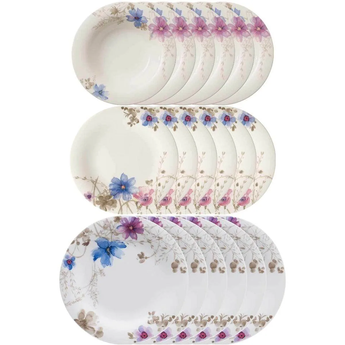 Villeroy Mariefleur Gris Basic Teller Set, stilvoll servieren, 18-teilig
