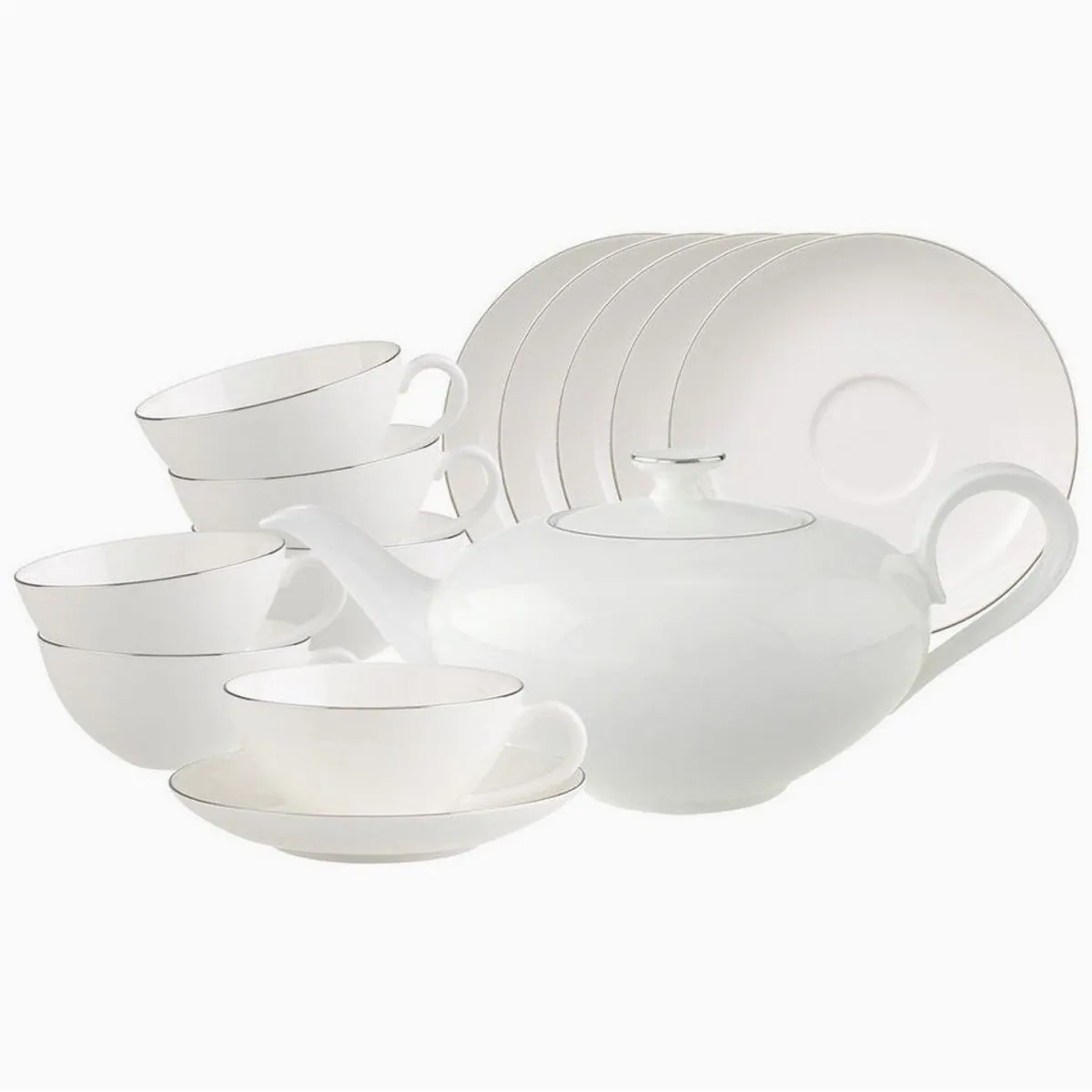 Villeroy Anmut Platinum No.1 Teeservice, elegantes Design, spülmaschinenfest — 13-teilig für 6 Personen