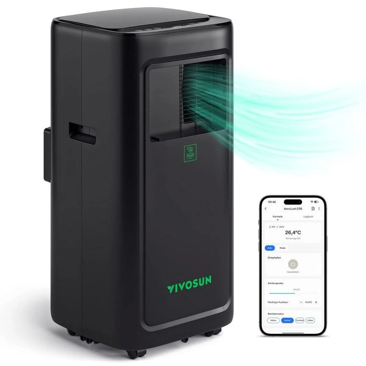 VIVOSUN AeroLush C08, 4-in-1 Klimagerät für Growzelte, präzise Steuerung