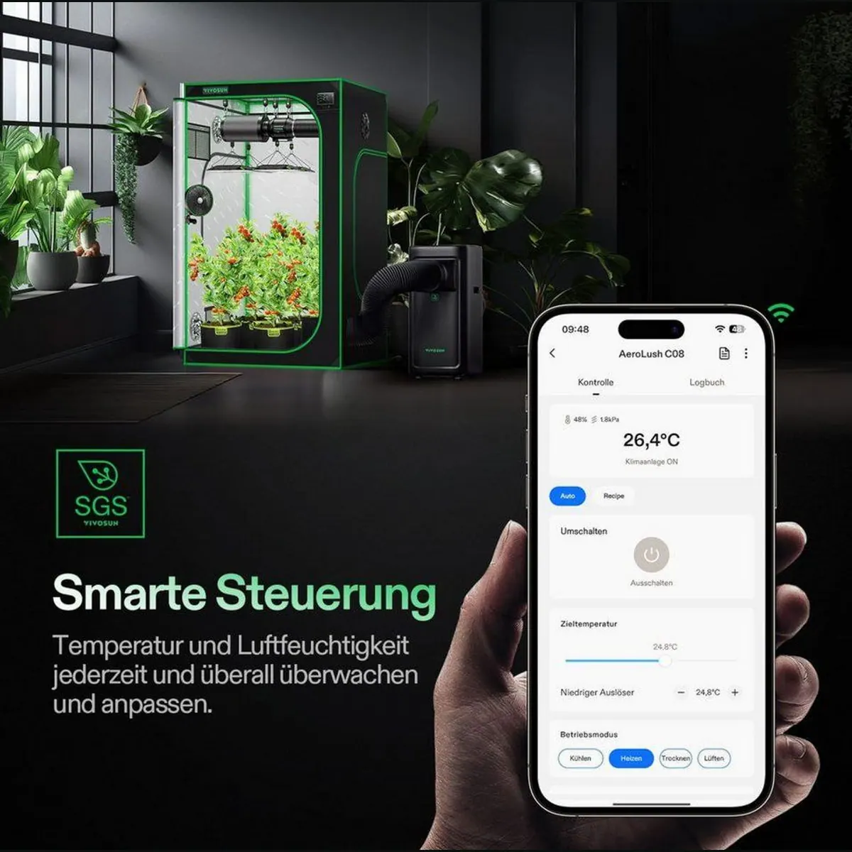 VIVOSUN AeroLush C08, 4-in-1 Klimagerät für Growzelte, präzise Steuerung 3