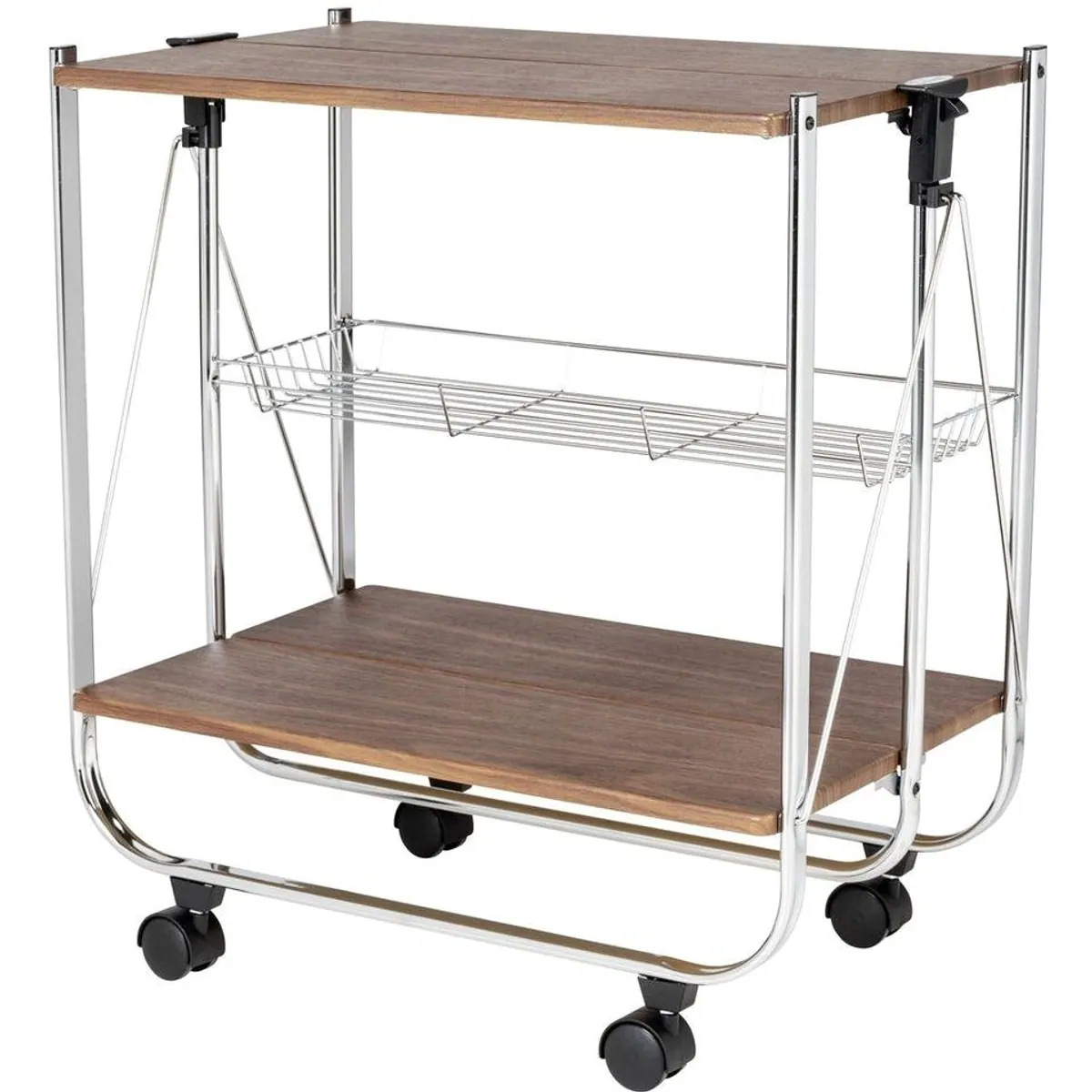 WENKO Dinett Deluxe Servierwagen, 2 Ablagen, zusammenklappbar, 4 Rollen