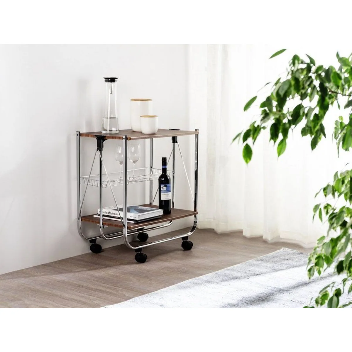 WENKO Dinett Deluxe Servierwagen, 2 Ablagen, zusammenklappbar, 4 Rollen 2
