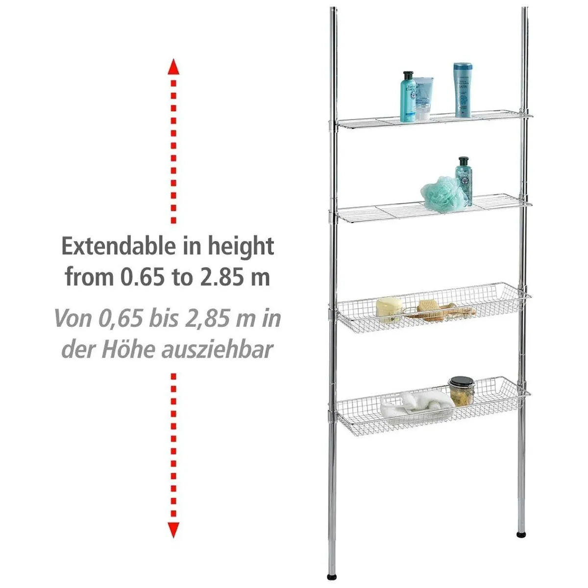 WENKO Badregal Ellera Teleskopregal, variabel einstellbar, zwei Ablagen und Körbe 4