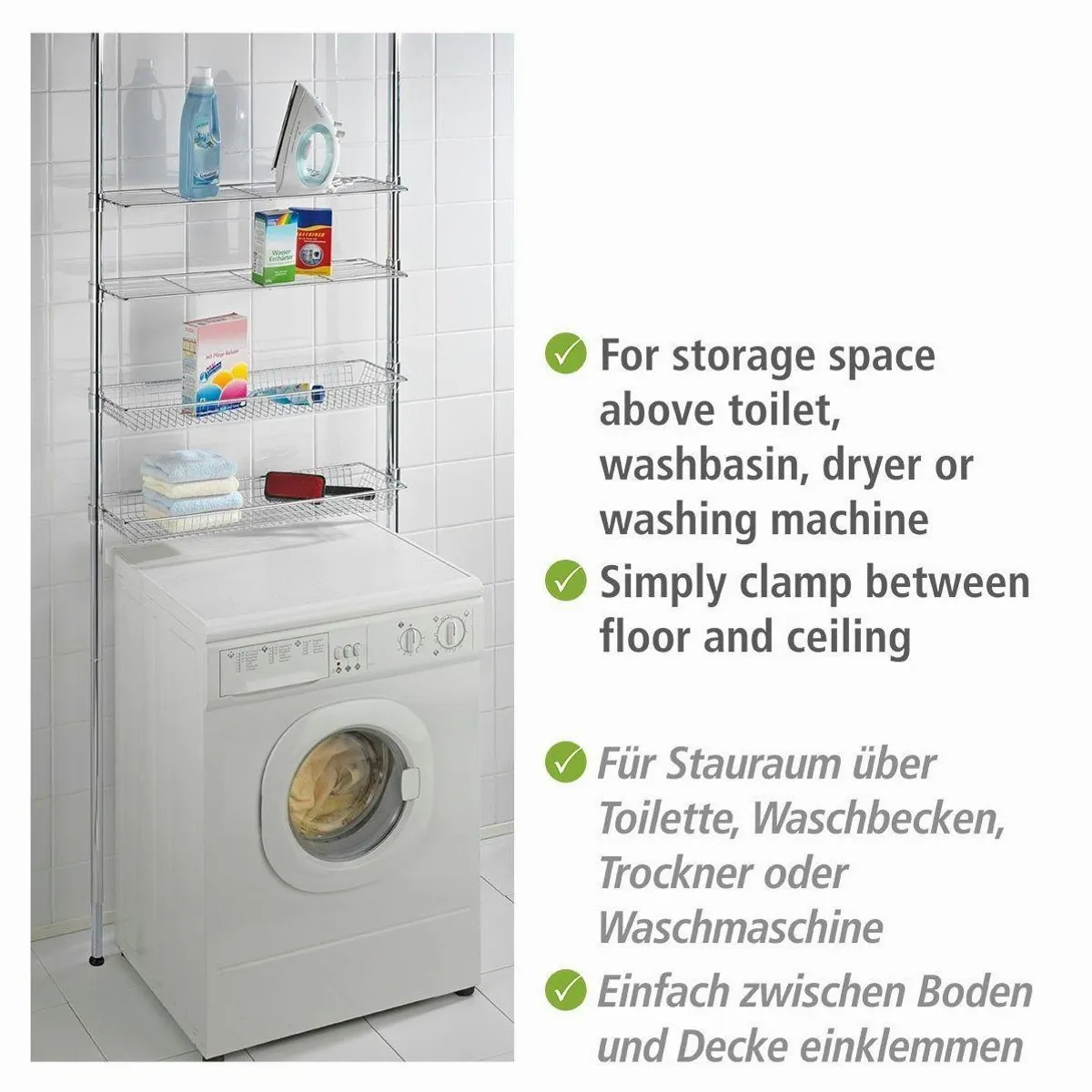 WENKO Badregal Ellera Teleskopregal, variabel einstellbar, zwei Ablagen und Körbe 5