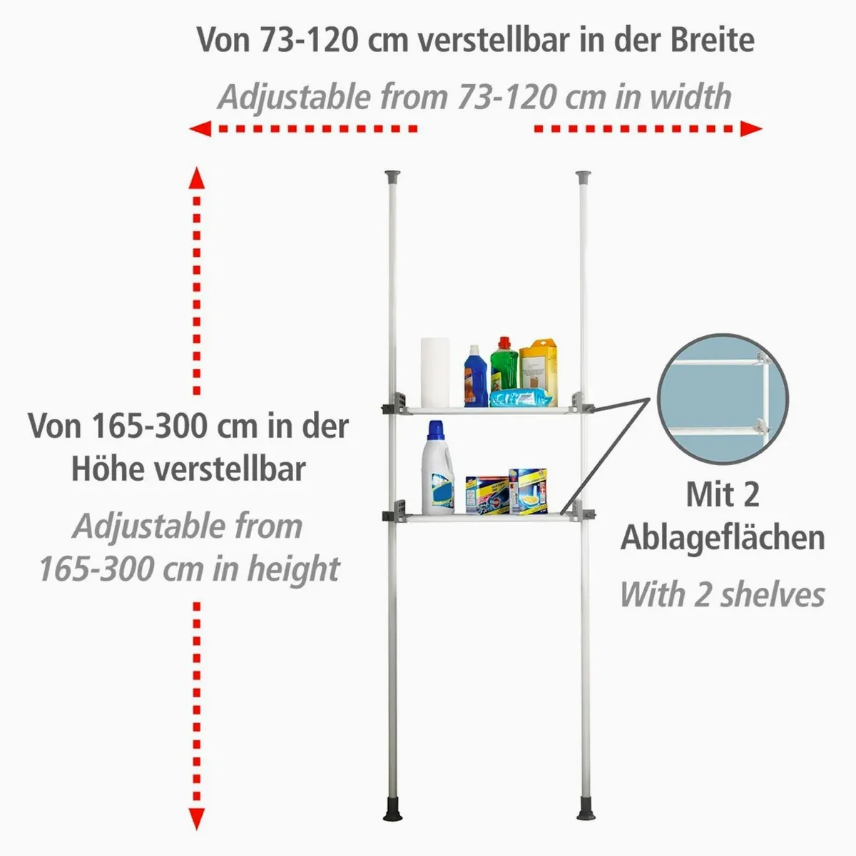 WENKO Teleskopregal Herkules Twin, flexibles Aufbewahrungssystem für Bad & Abstellkammer 3