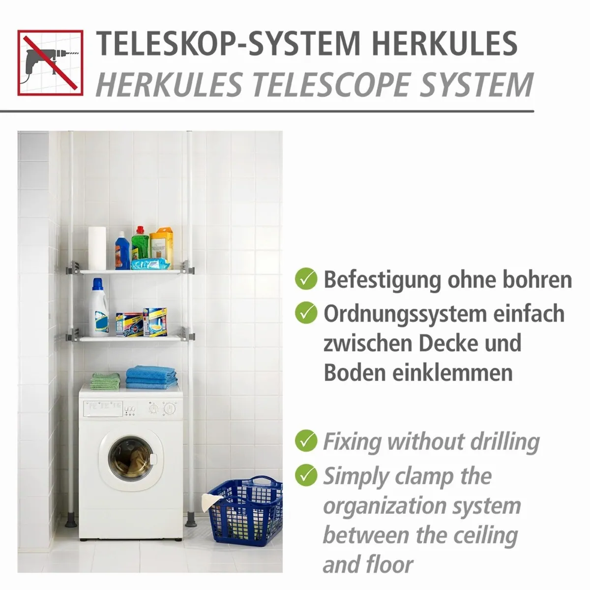 WENKO Teleskopregal Herkules Twin, flexibles Aufbewahrungssystem für Bad & Abstellkammer 4