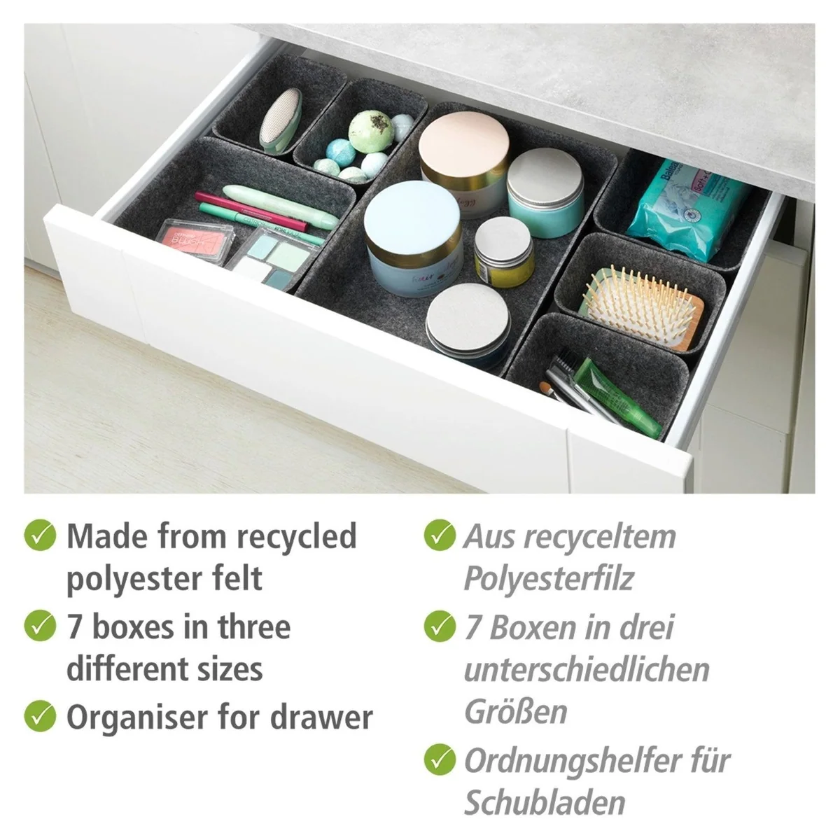 Wenko Organizer Set, 7-teilig, modulare Aufbewahrungsboxen für Schubladen 3