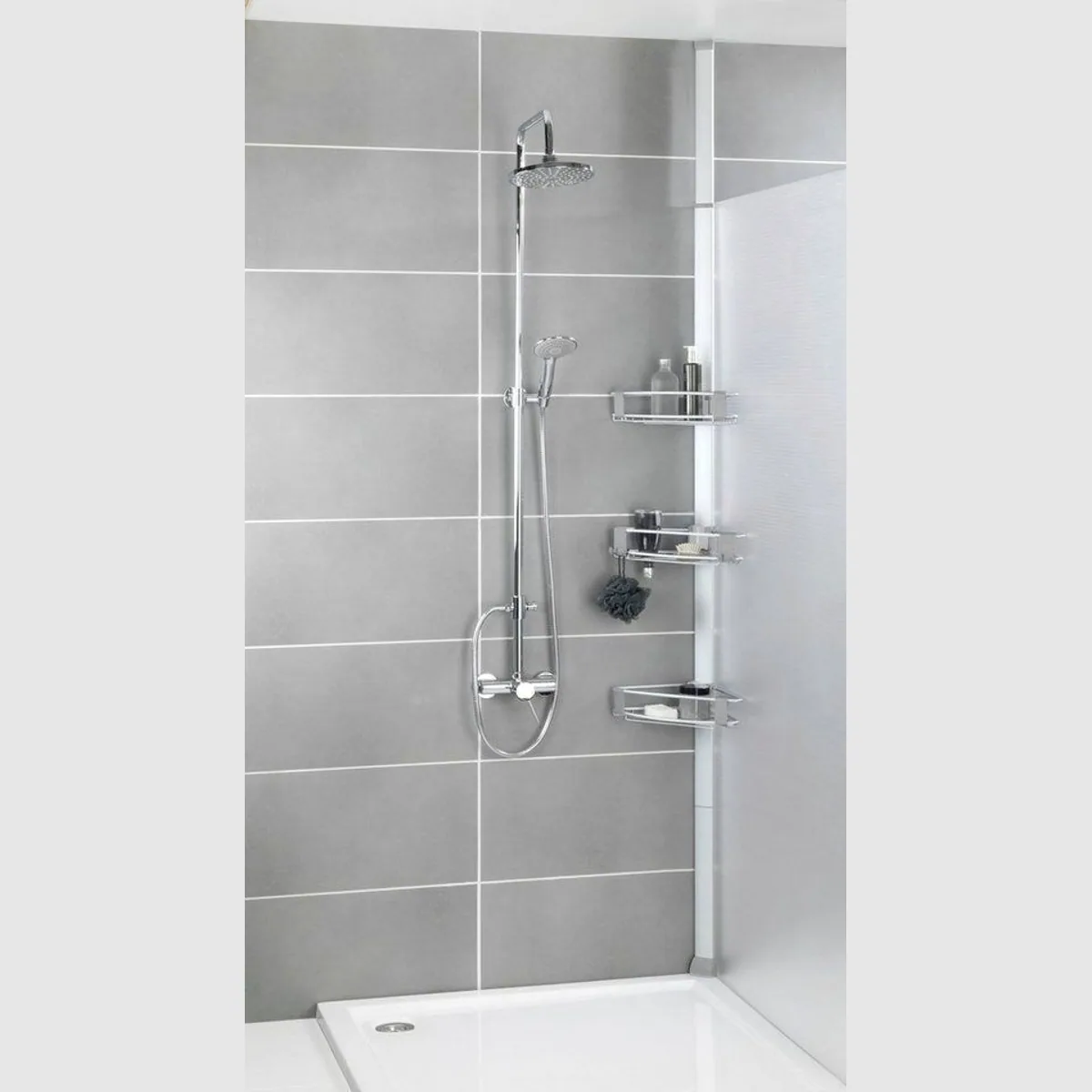WENKO Teleskopregal Duschecke Purio, rostfreies Aluminium, 3 verstellbare Ablagen 2