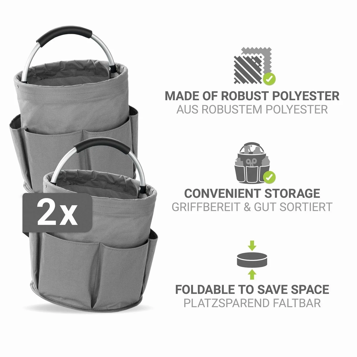 Wenko Universal-Caddy, 2-tlg. Set, platzsparend faltbar, 6 Außentaschen 4