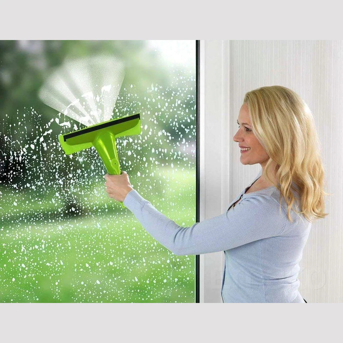 Wenko Reinigungsbürste Sprüh-Fensterwischer, Fensterputzen ohne Putzeimer, robuster Aluminiumstiel 2