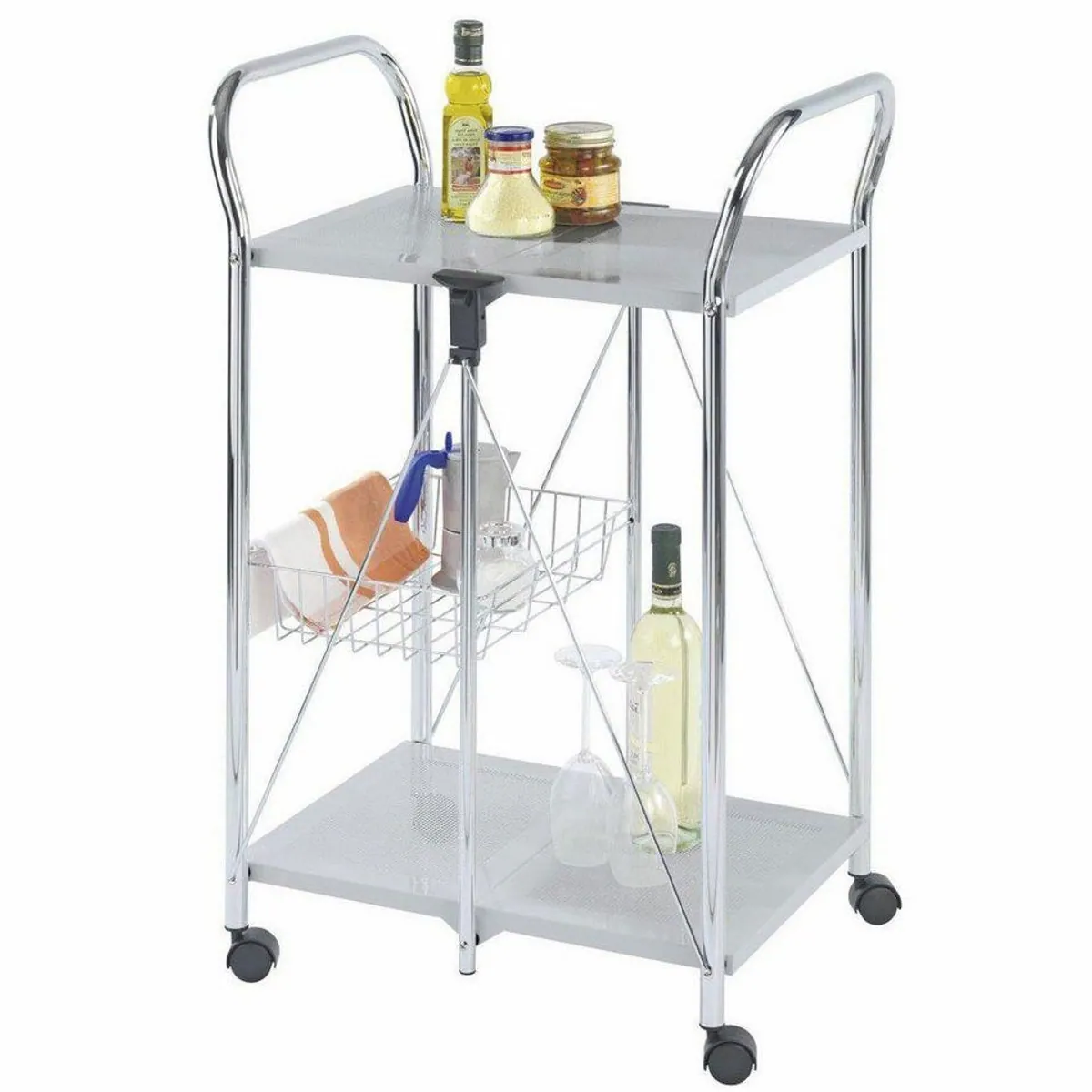 WENKO Küchenwagen Sunny, klappbar, 2 Tischplatten, praktischer Korb