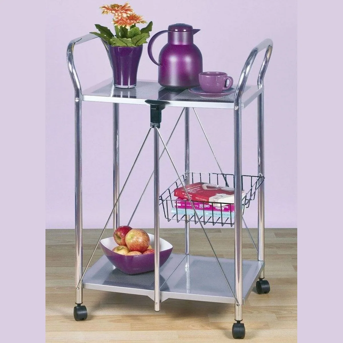 WENKO Küchenwagen Sunny, klappbar, 2 Tischplatten, praktischer Korb 4