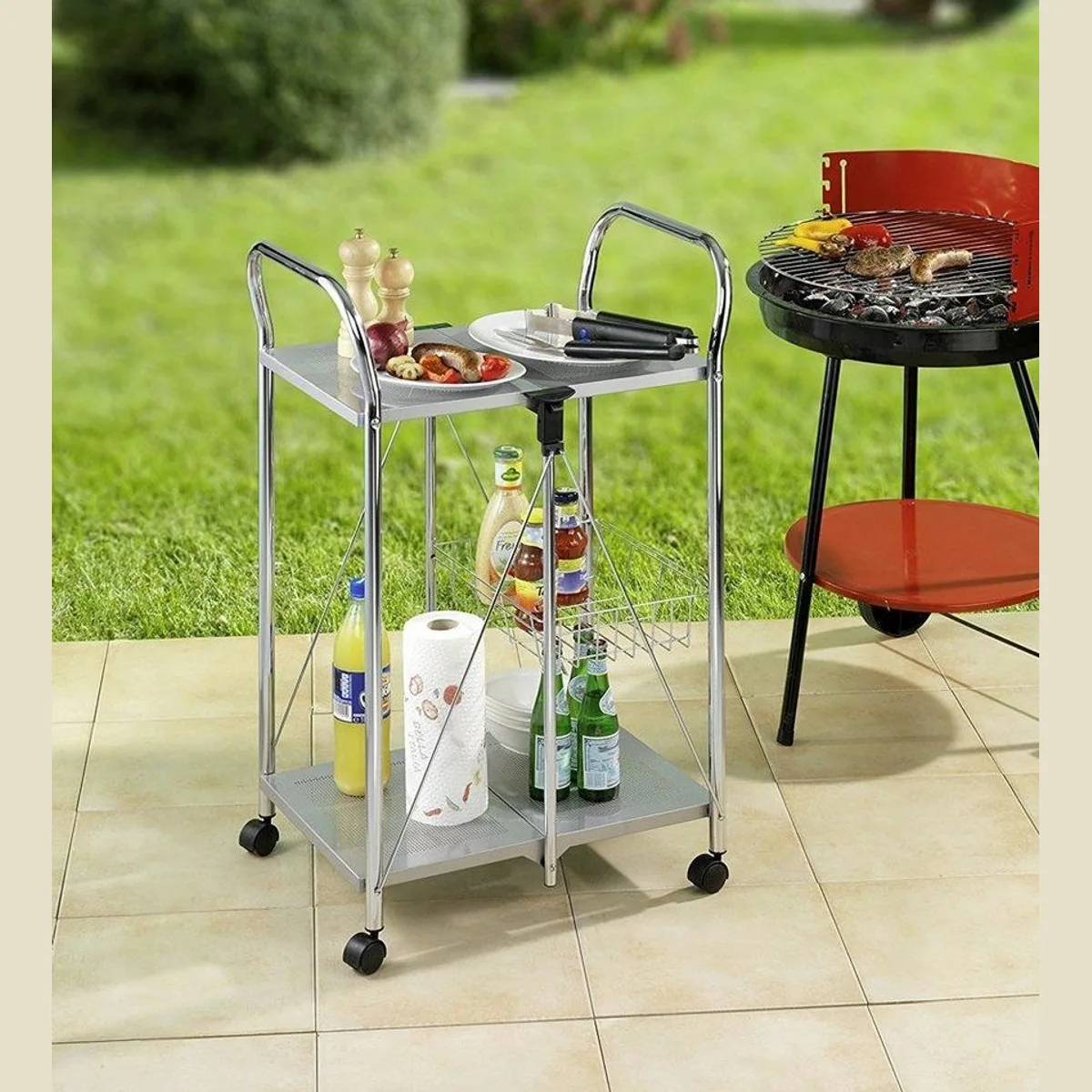 WENKO Küchenwagen Sunny, klappbar, 2 Tischplatten, praktischer Korb 5