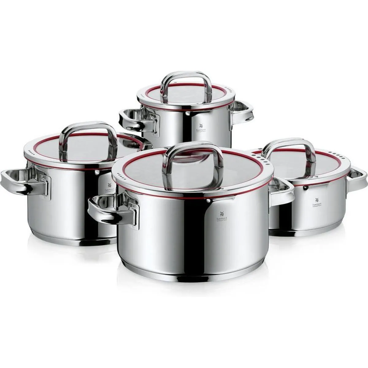 WMF Topf-Set Function 4 Induktion, vielseitige Glasdeckel mit Abgießfunktionen