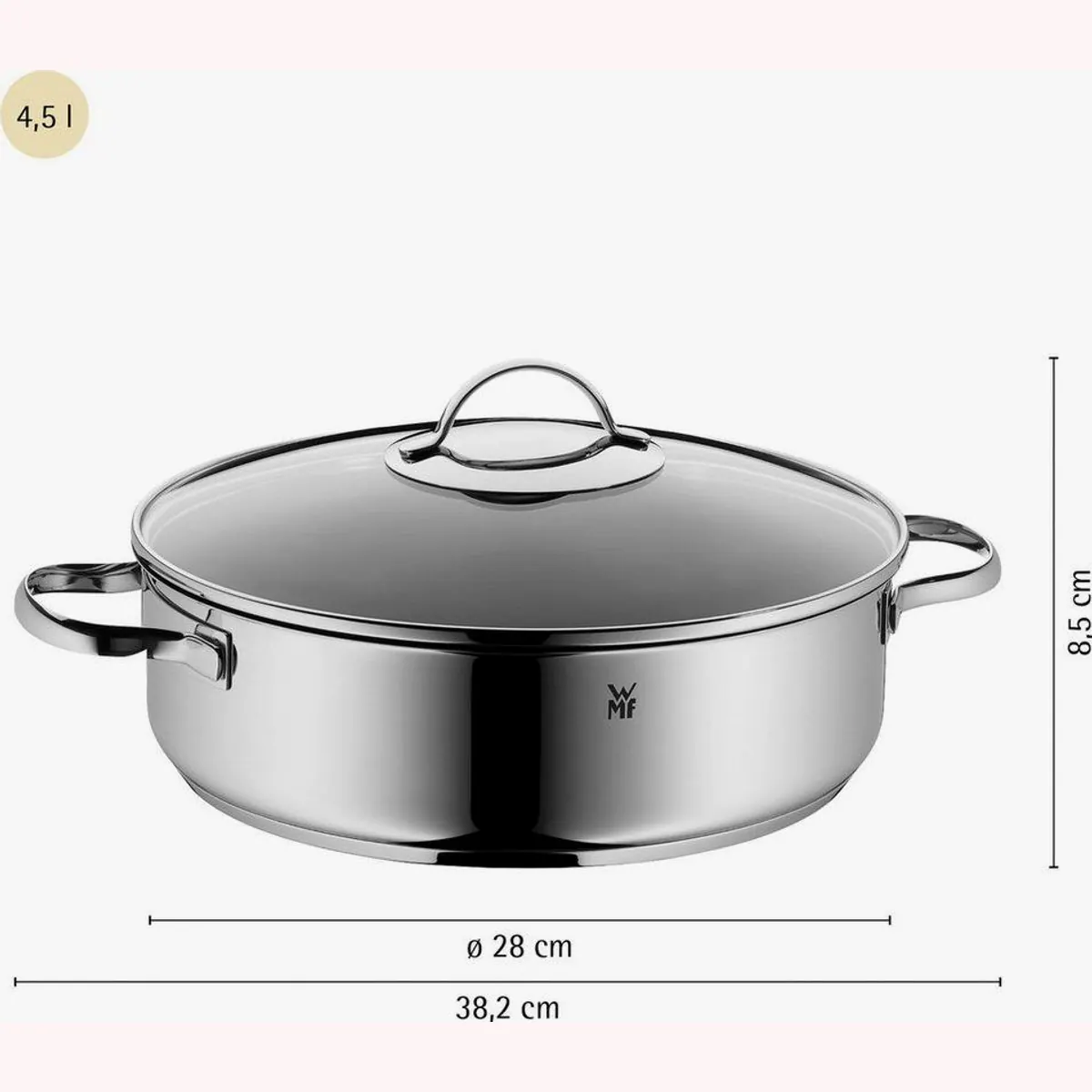 WMF Schmorpfanne Devil Bräter Ø 28 cm, Induktionsgeeignet, Mit Glasdeckel, 5l Volumen 5