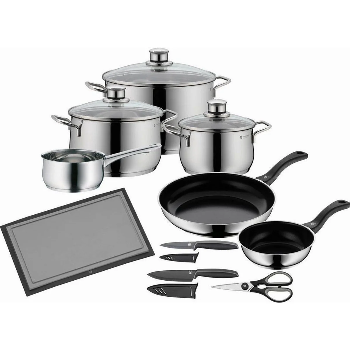 WMF Topf-Set Diadem Plus, 15-teilig, Cromargan Edelstahl, hitzebeständig, spülmaschinengeeignet