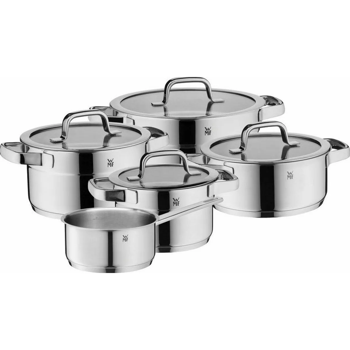 WMF Compact Cuisine Topf-Set, platzsparend stapelbar, energiesparend — 9-tlg. Set aus Cromargan Edelstahl