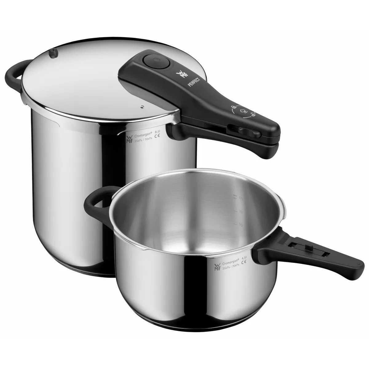 WMF Perfect One Pot Schnellkochtopf-Set, 22 cm, 8,5 und 4,5 Liter — energiesparend, vielseitig, sicher