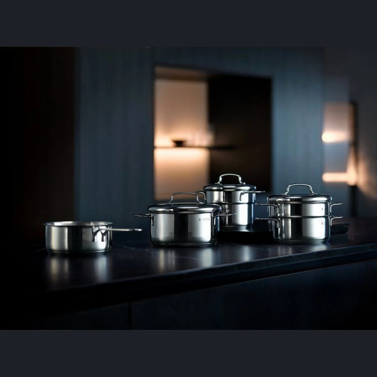 WMF Mini Topf-Set, platzsparend, energiesparendes Kochen — 9-teilig, Edelstahl rostfrei 18/10 2