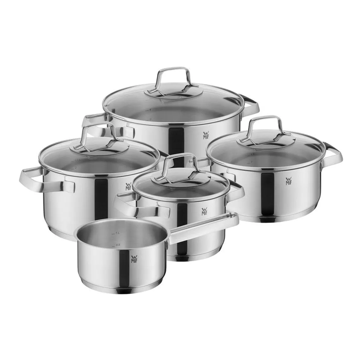 WMF Belmonte Topf-Set, 9-teilig, mit Glasdeckeln, für alle Herdarten geeignet
