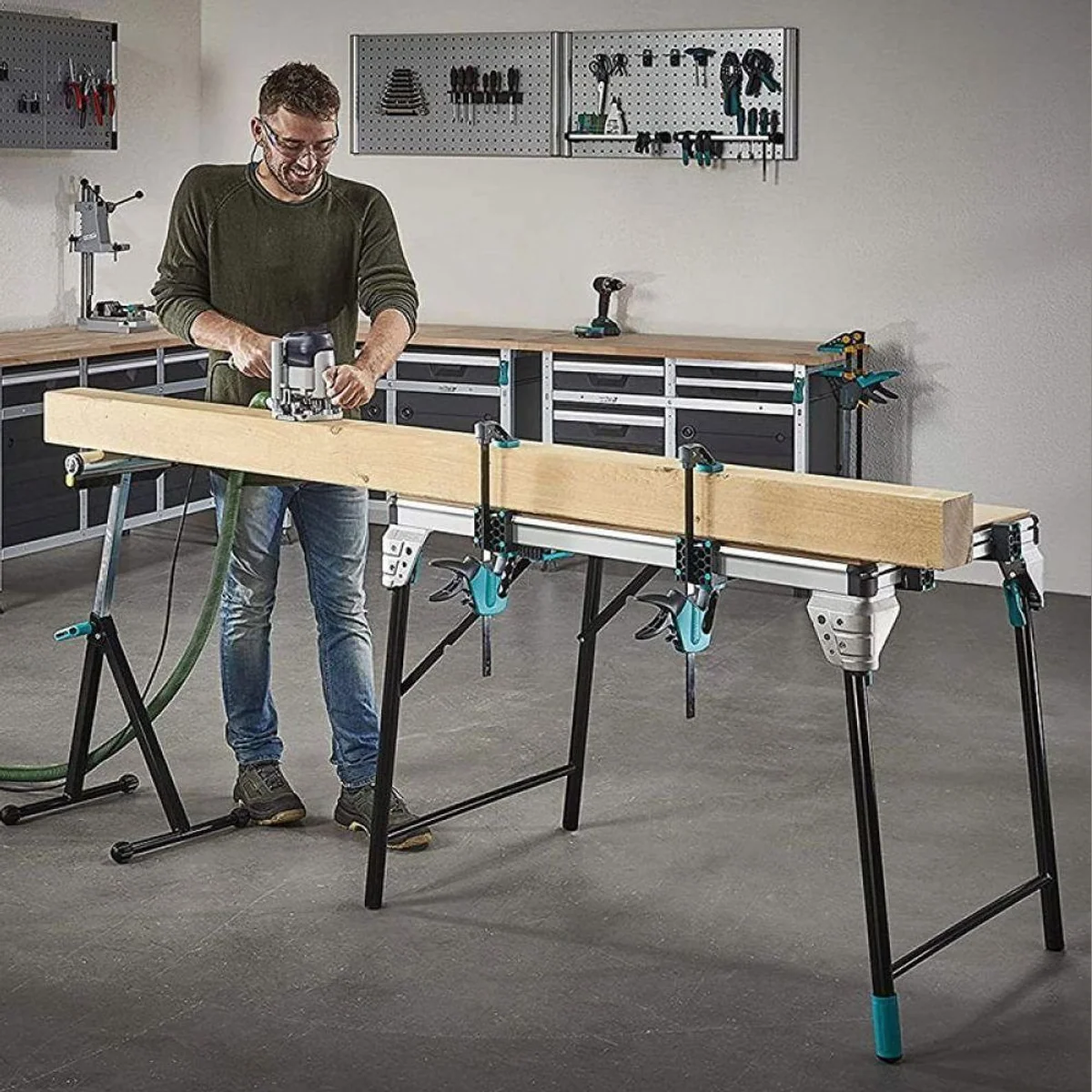 Wolfcraft MASTER work 1600 Werkbank, mobil, klappbar, vielseitig einsetzbar 5
