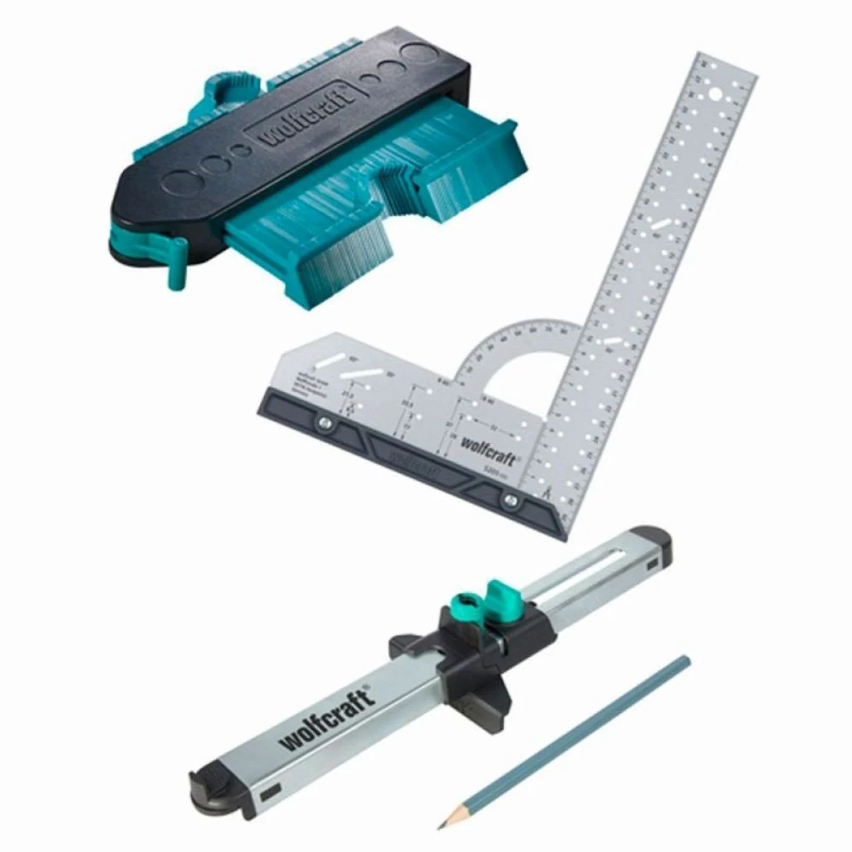 Wolfcraft Laminat- und Designboden Einpass Set, präzises Messen, einfache Handhabung, vielseitig einsetzbar