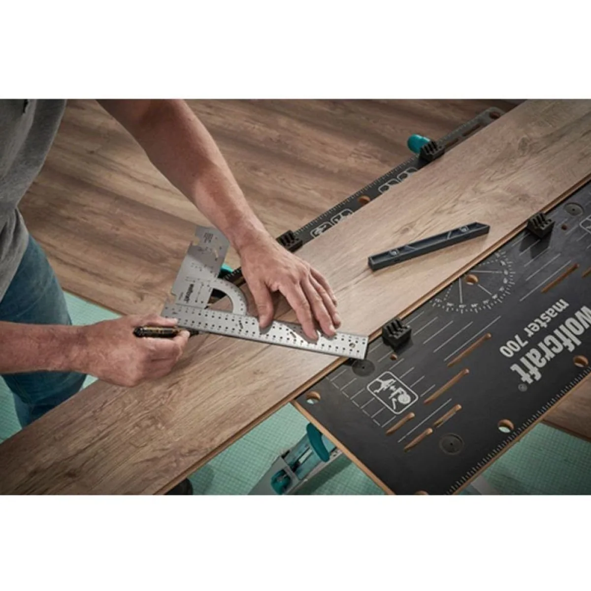 Wolfcraft Laminat- und Designboden Einpass Set, präzises Messen, einfache Handhabung, vielseitig einsetzbar 5