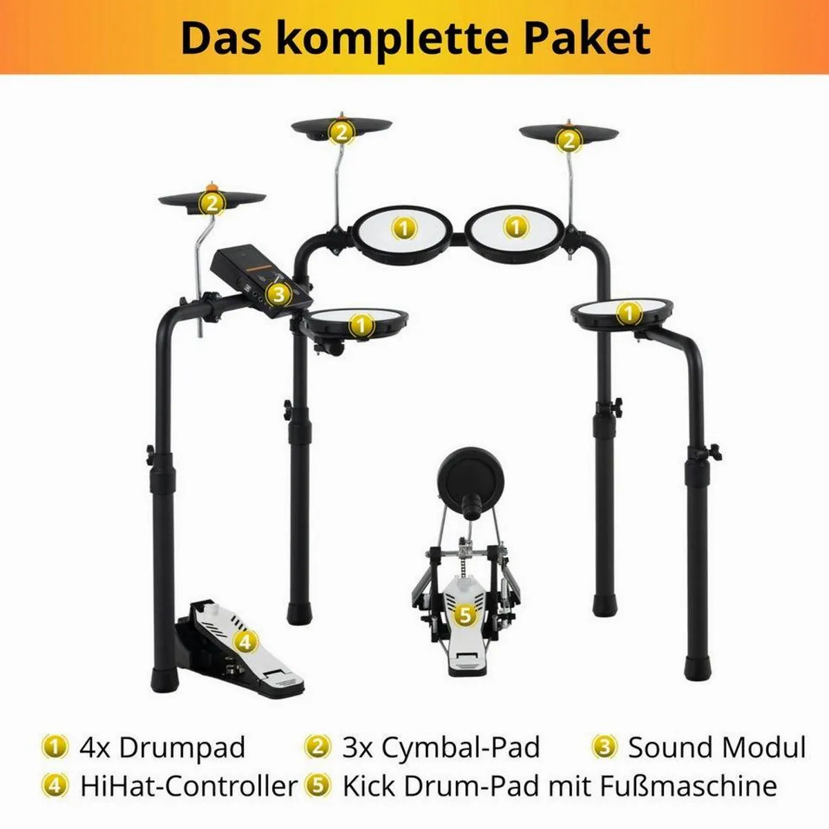 XDrum DD-250P E-Drum Kit, platzsparend, Bluetooth, 12 Presetkits — ideal für Kinder und Einsteiger 3